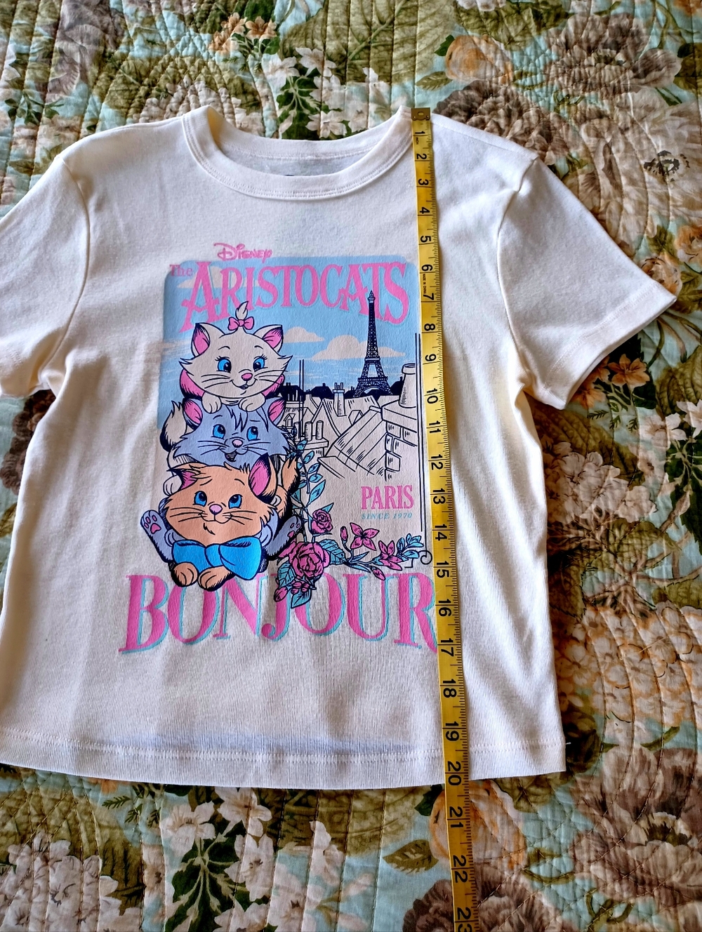 Disney Paris Bonjour Aristocats Kid's Graphic Tee - Cream Pink Blue, Size M - Picture 9 of 10